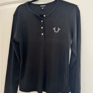 True Religion Black Long Sleeve Henley Top